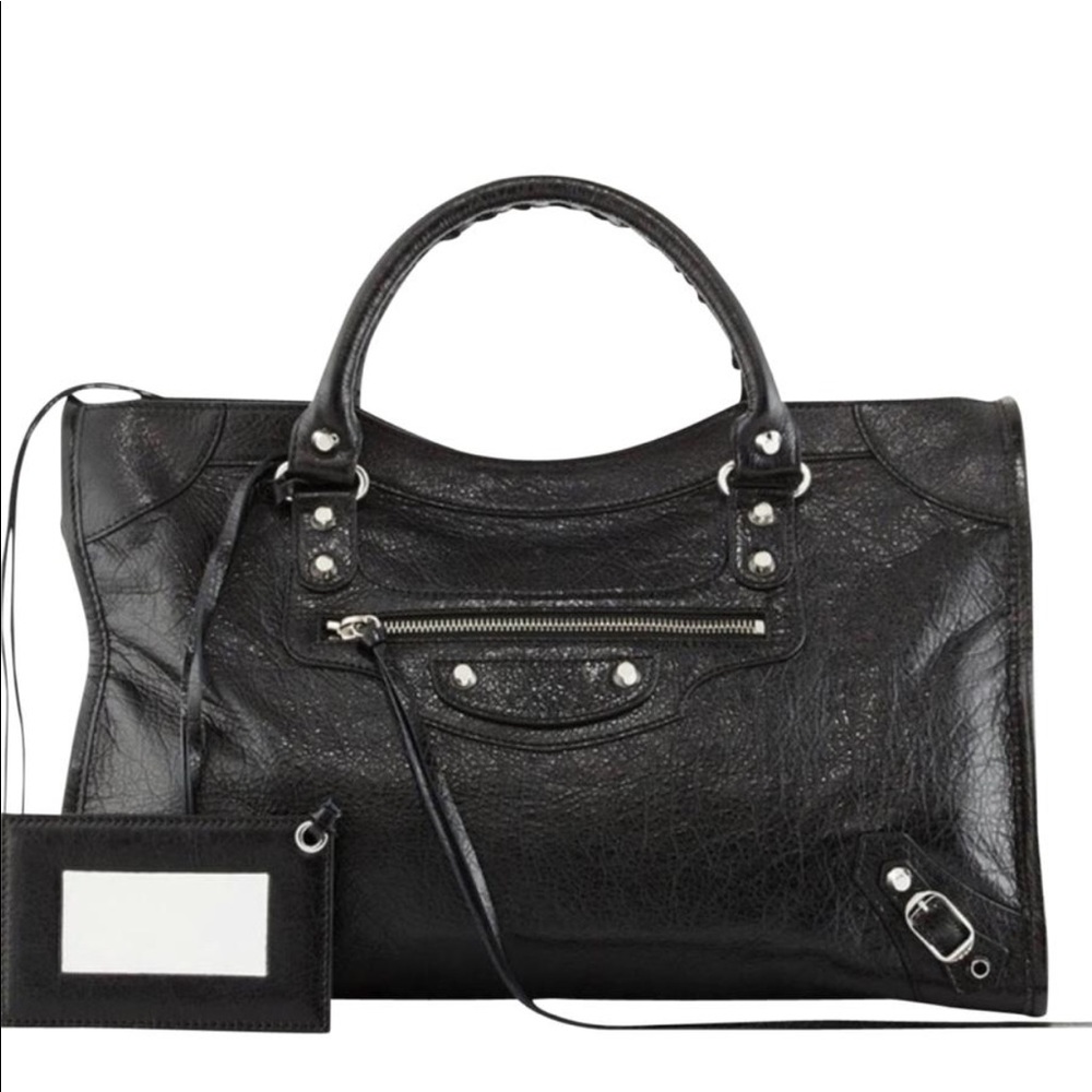 Balenciaga Classic Silver Nickle City Bag, Black